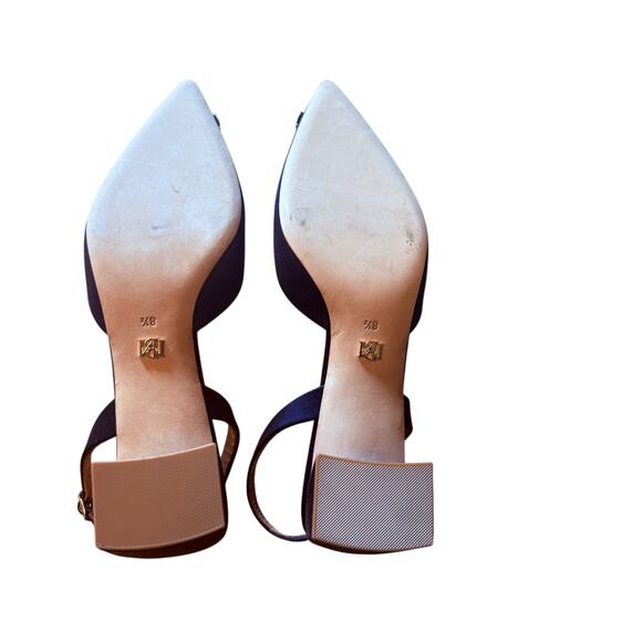 Badgley Mischka Navy Satin Pointed-Toe Slingback Heels w/ Crystal Buckle sz 8.5 - Picture 5 of 12